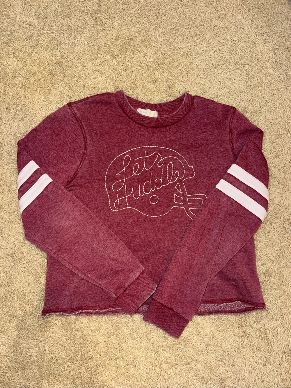 Altar'd State Maroon Sweatshirt with White Sleeve Stripes